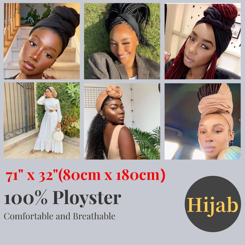 Harewom Muslim Hijab for Women Scarf Large Headscarves Soft Head Wraps Long Turban Headwraps Tie Stretch Hair Wraps Headbands 2 Pack - Image 4